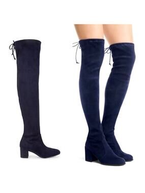 Stuart Weitzman Genna 60 City Stretch Blue Suede Over the Knee Boots Size 37.5